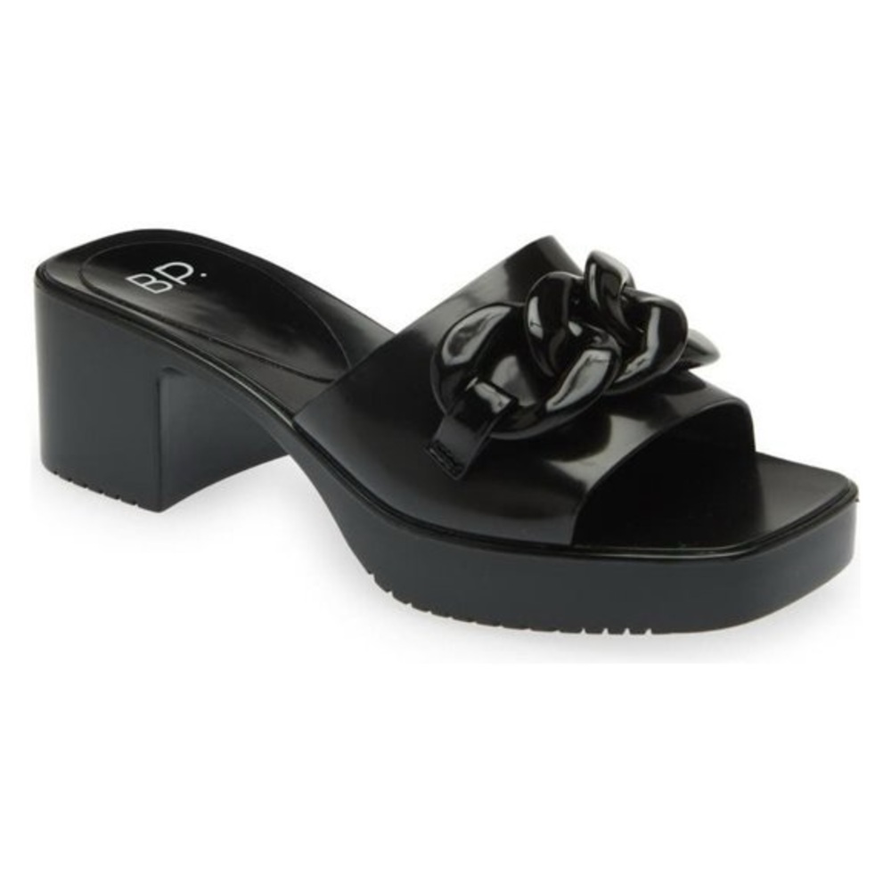 BP black patent jelly sandals with heel